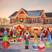 Decorative Christmas inflatable figures in front of a house