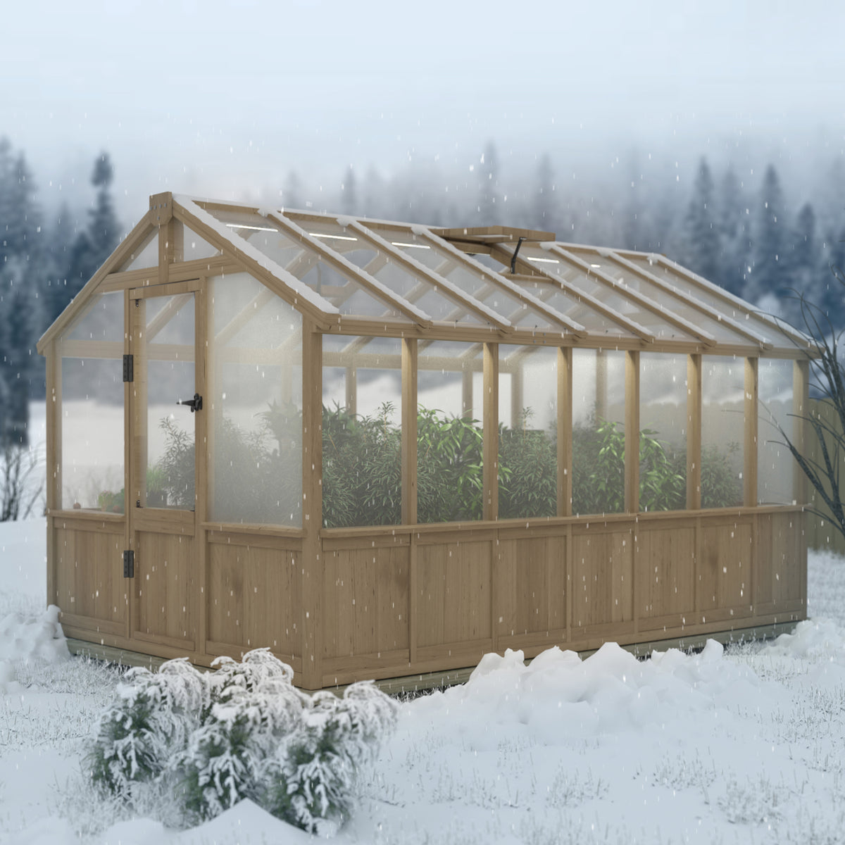 VEIKOUS 14x8ft Walk-in Wooden Greenhouse – Adjustable Roof Vent & Lockable Door for Backyard, Patio W