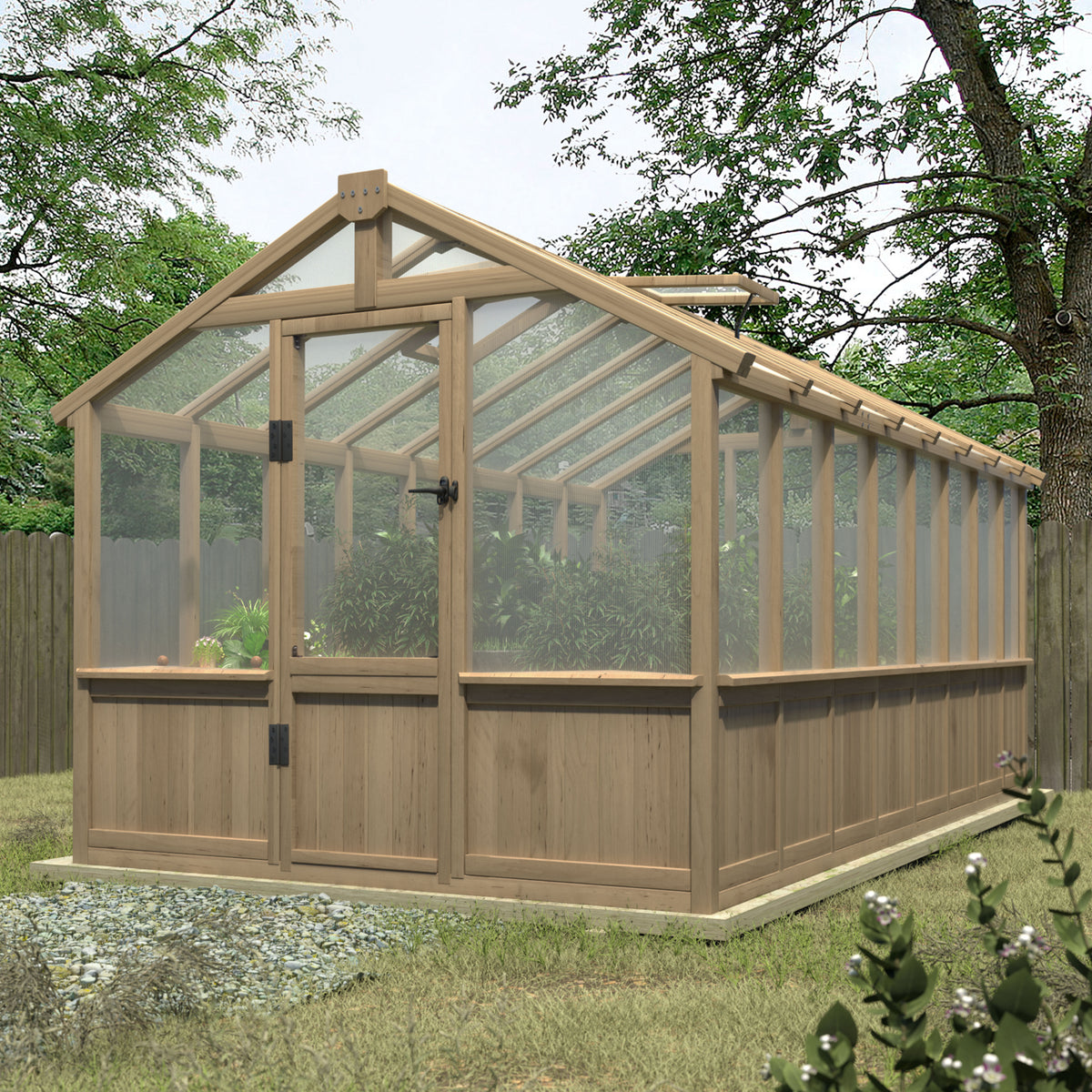 VEIKOUS 16x8ft Walk-in Wood Greenhouse with Adjustable Roof Vent & Lockable Door - Outdoor Garden/Backyard Greenhouse W