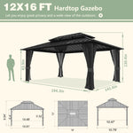 VEIKOUS 12x16ft Double Roof Hardtop Gazebo for Patio, Aluminum Gazebo for Backyard 2-Tier Rooftop, Grey and Black