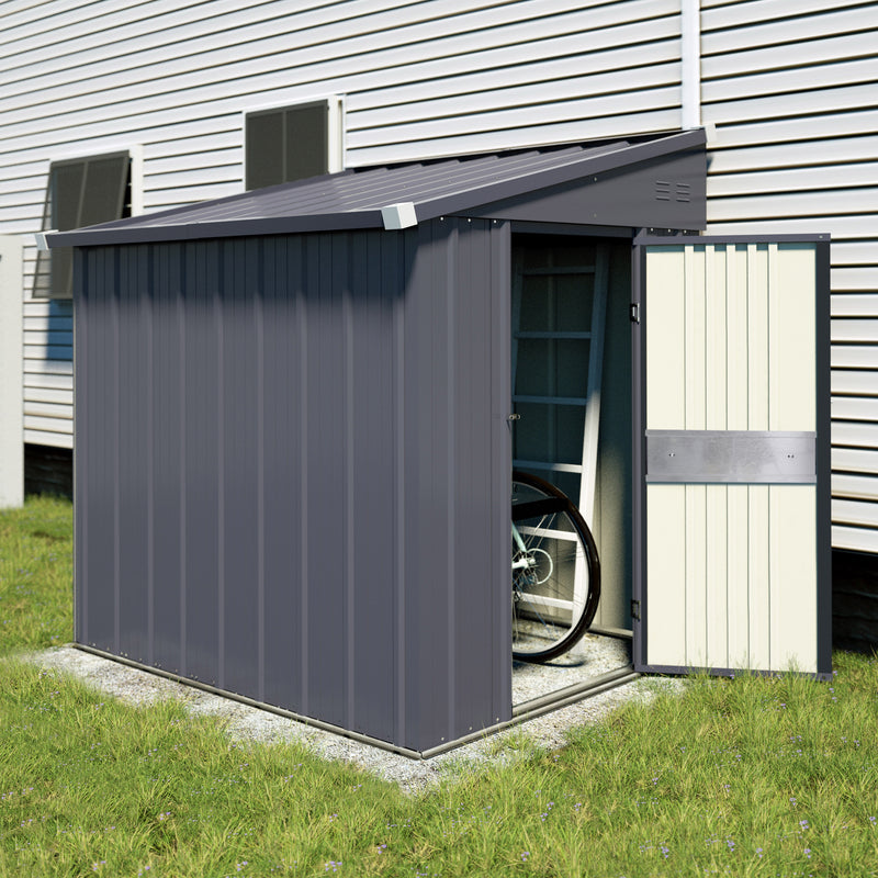 VEIKOUS Outdoor Storage Shed, Garden Tool Shed, Metal Lean-to Shed Kit for Backyard Lawn with Lockable Door and Vents, Grey