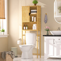 Veikous Over the Toilet Storage Cabinet with Sliding Door, Bamboo Bathroom Shelf