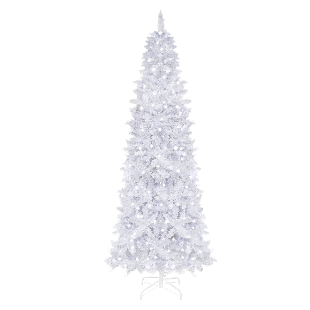 VEIKOUS 6.5ft Pre-Lit Slim Christmas Tree | Elegant White Pencil Tree with 250 Cool White LEDs W