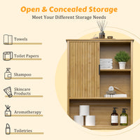Veikous Over the Toilet Storage Cabinet with Sliding Door, Bamboo Bathroom Shelf