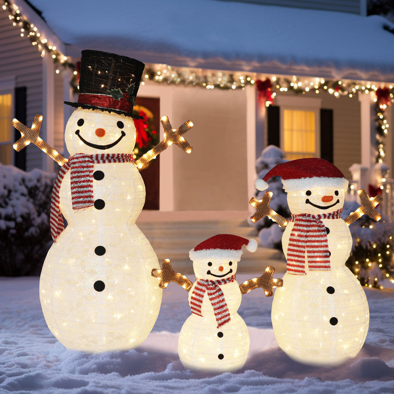 Veikous Lighted Outdoor Christmas Decoration for Yard, 3-Piece Snowman Family Holiday Decor Set