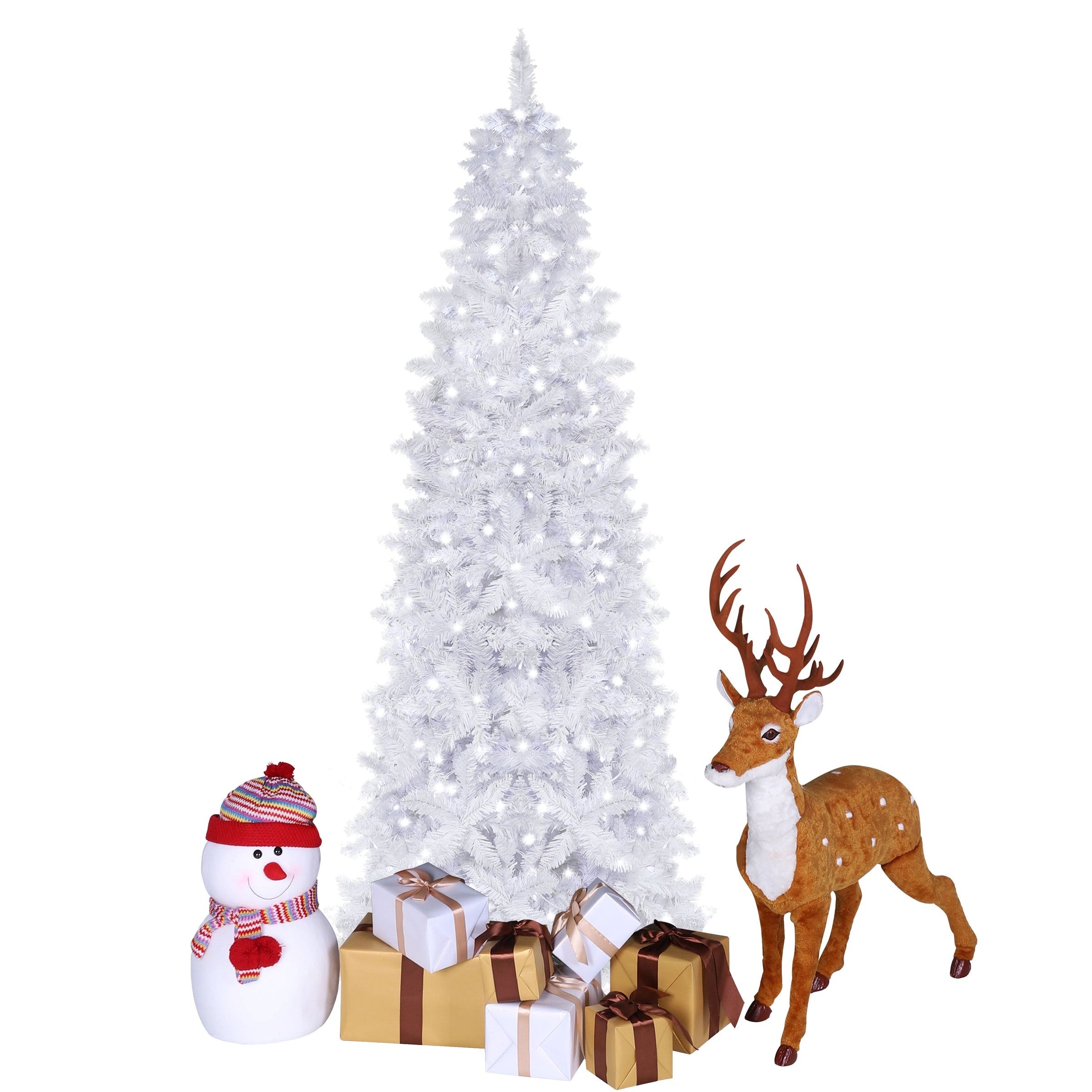 VEIKOUS 6FT Artificial Christmas Tree Pencil Prelit in White for Stu