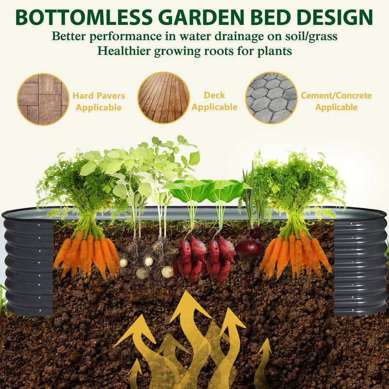 VEIKOUS Raised Garden Bed Outdoor for Vegetables, 9-in-1 Galvanized Metal Planter Box, Modular Garden Bed Kit Oval for Herbs and Flowers