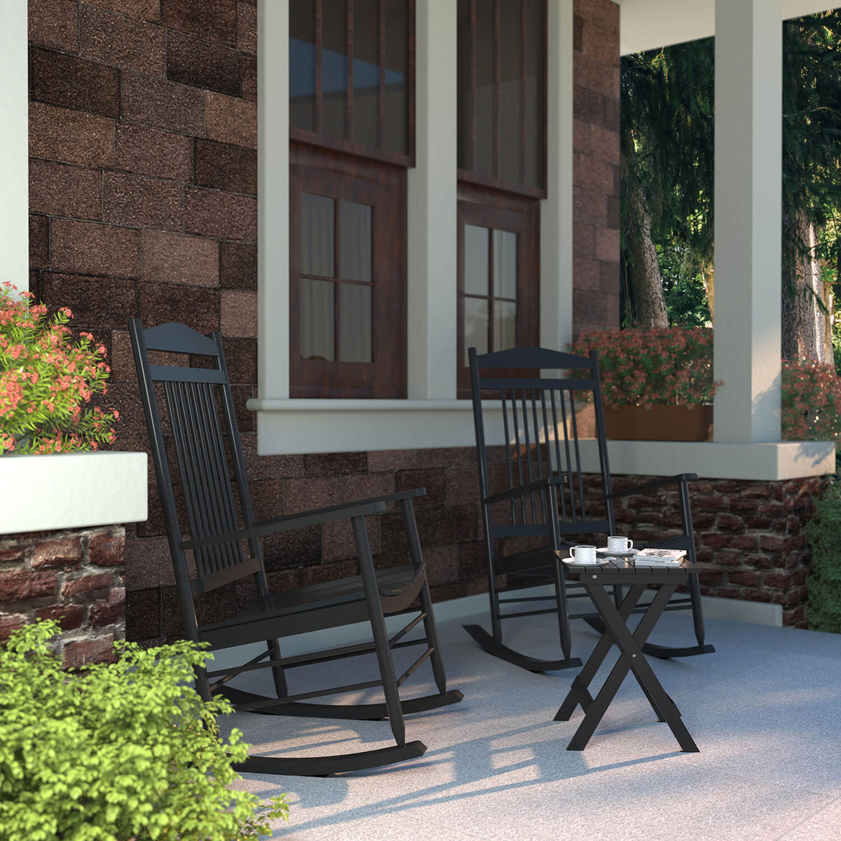 Outdoor Rocking Chair Set of 2, Black