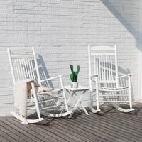 VEIKOUS Outdoor Rocking Chair Set of 2, Wooden Rocker Bistro Set with Foldable Table and Curved Seat