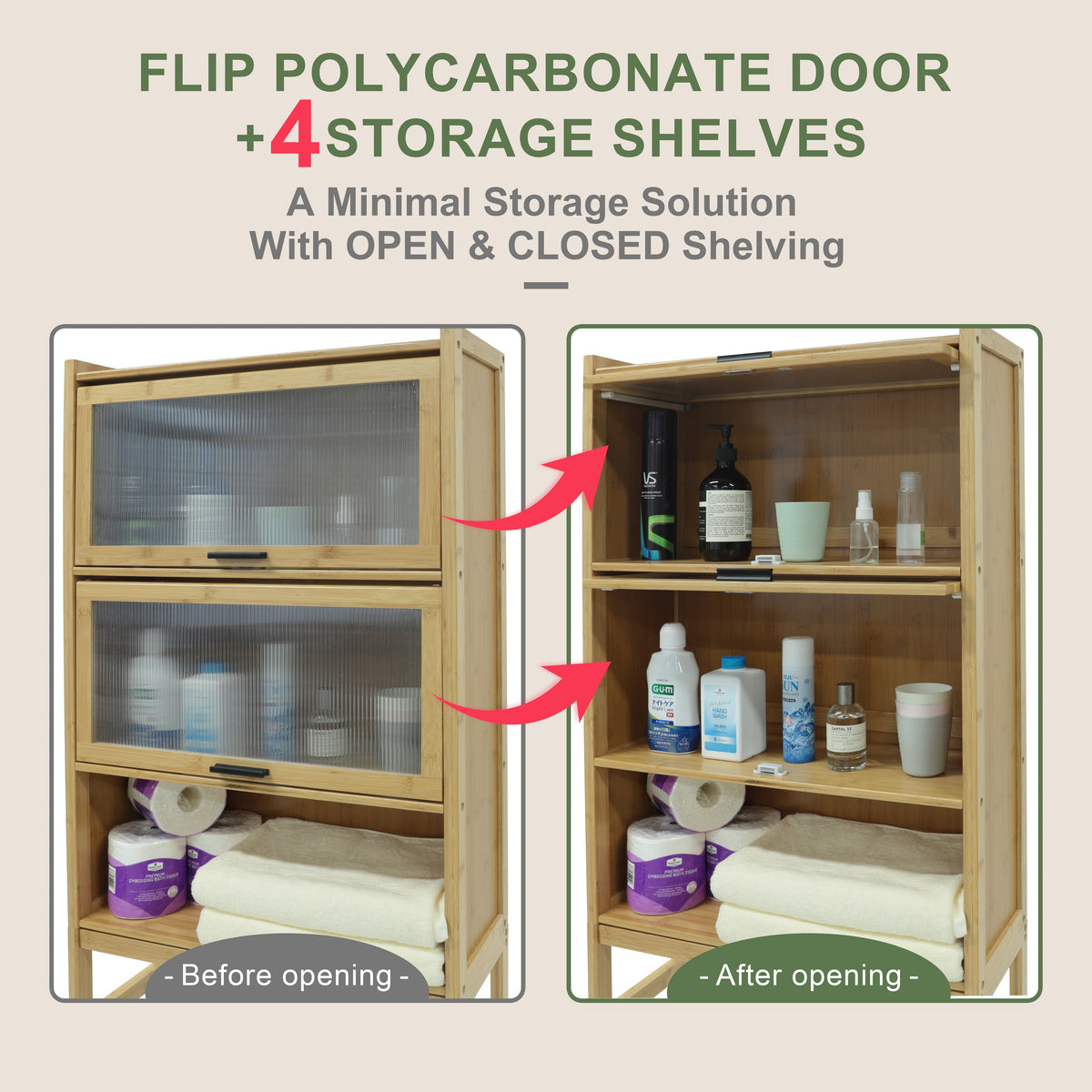 VEIKOUS Toilet Storage Cabinet for Bathroom, Bamboo Over Toilet Organizer