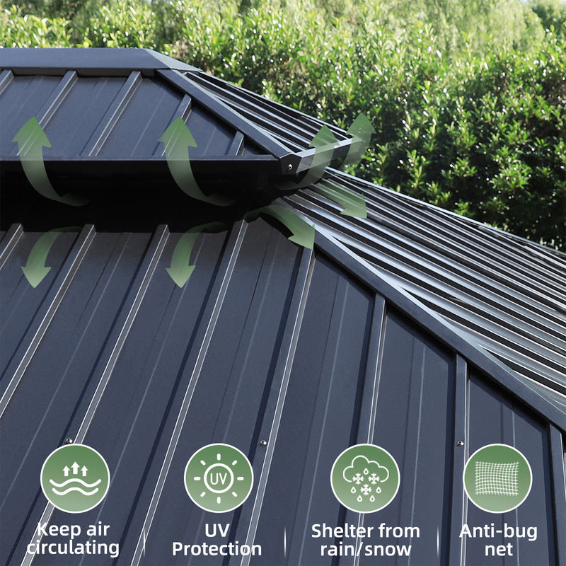 VEIKOUS 12X20 FT Hardtop Gazebo with Galvanized Steel Double Roof, Outdoor Metal Pergola Gazebo with Aluminum Frame
