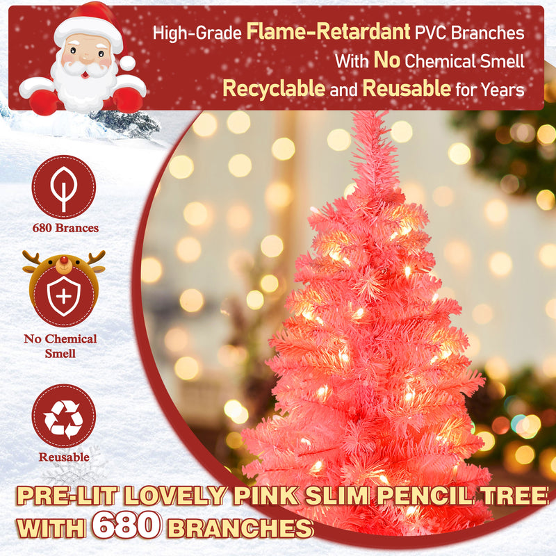 6ft Slim Pencil Christmas Tree Pre-lit, Artificial Christmas Tree with Lights