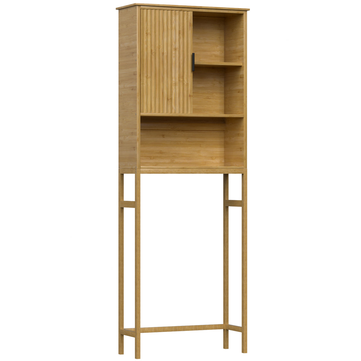 Veikous Over the Toilet Storage Cabinet with Sliding Door, Bamboo Bathroom Shelf