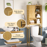 Veikous Over the Toilet Storage Cabinet with Sliding Door, Bamboo Bathroom Shelf