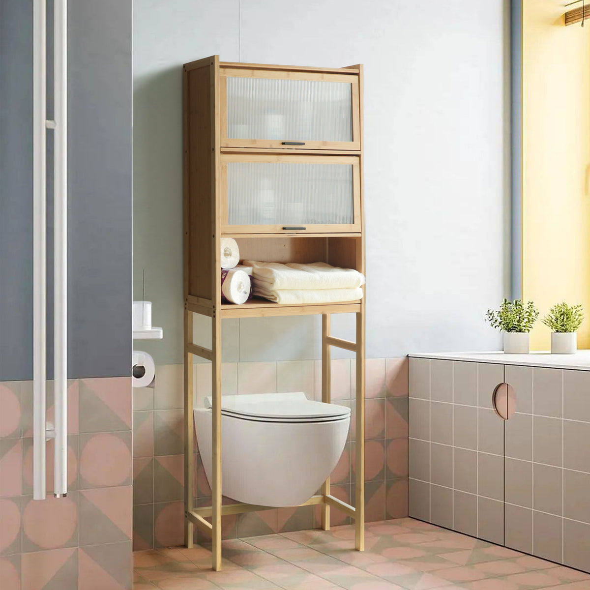 VEIKOUS Toilet Storage Cabinet for Bathroom, Bamboo Over Toilet Organizer