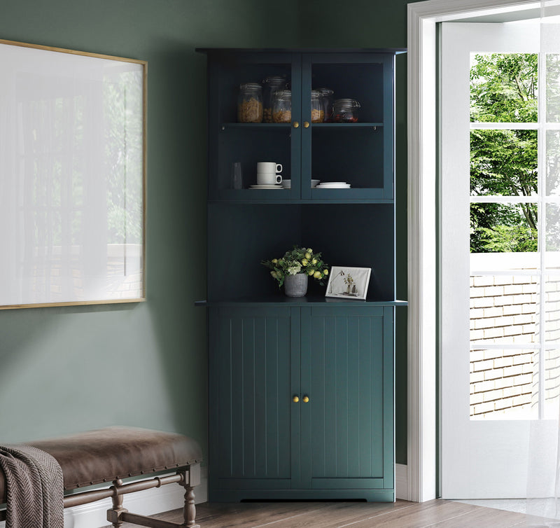 VEIKOUS Tall Corner Cabinet with Doors and Shelves