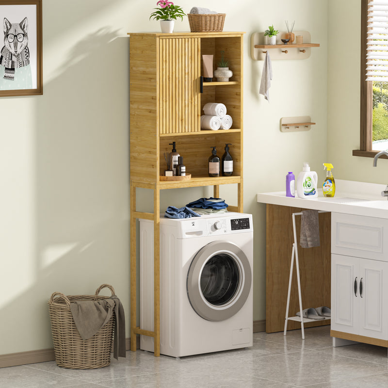 Veikous Over the Toilet Storage Cabinet with Sliding Door, Bamboo Bathroom Shelf