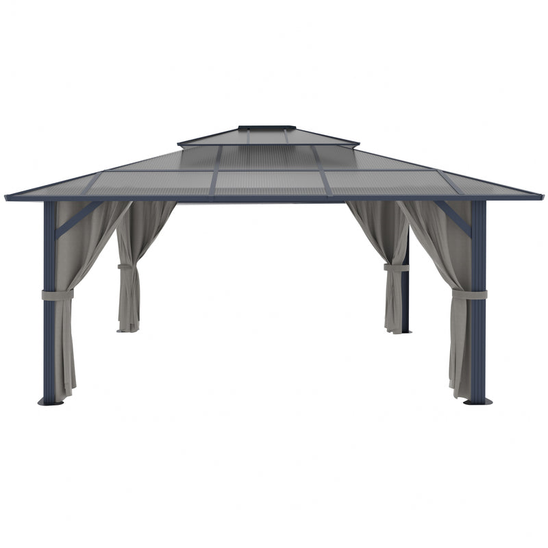 VEIKOUS 10x13FT Outdoor Polycarbonate Hardtop Gazebo with Double Roof Canopy, Aluminum Frame, Netting and Curtainsfor Patios, Deck, Lawns, Gardens