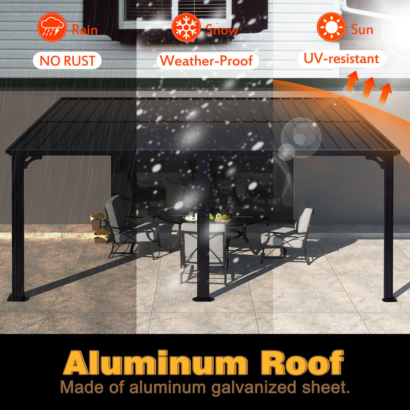 Veikous 10'x 14' Gazebo， Outdoor Pergola on Clearance with Aluminum Frame, Outdoor Patio Lean to Gazebo Awnings for Deck, Porch and Backyard
