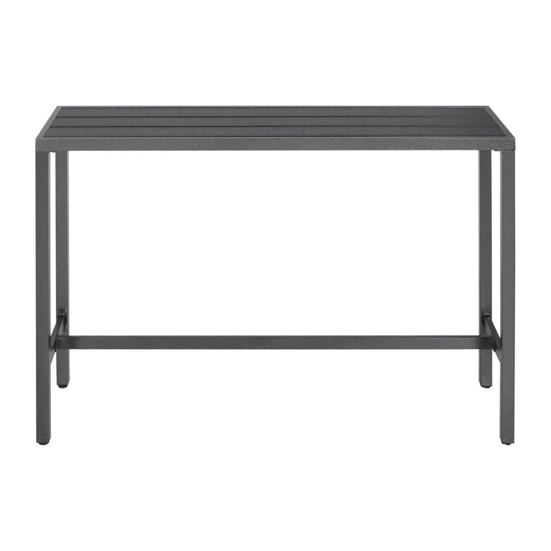 VEIKOUS Outdoor Bar Table,  Patio Table Rectangular Pub Height Dining Table, Narrow Bar Table Outdoor with Metal Frame for Hot Tub, Garden, Yard, Balcony, Poolside, Black