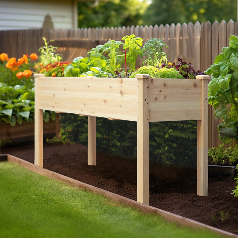 VEIKOUS Raised Garden Bed Elevated Planter Box with Drainage Holes for Herbs and Vegetables Outdoor Indoor, Natural Wood