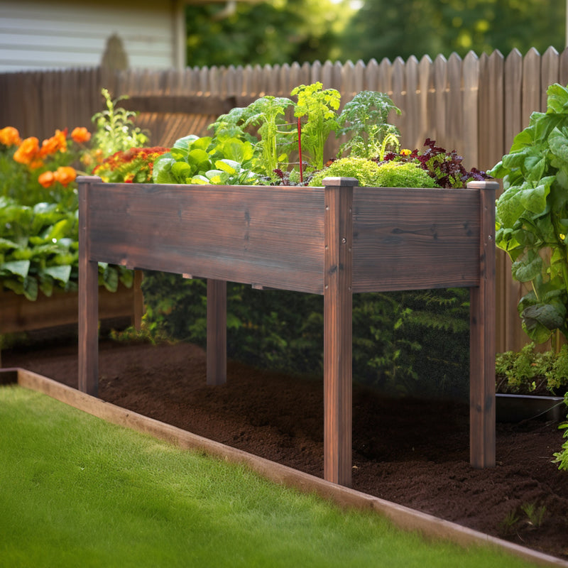 VEIKOUS Raised Garden Bed Elevated Planter Box with Drainage Holes for Herbs and Vegetables Outdoor Indoor, Natural Wood