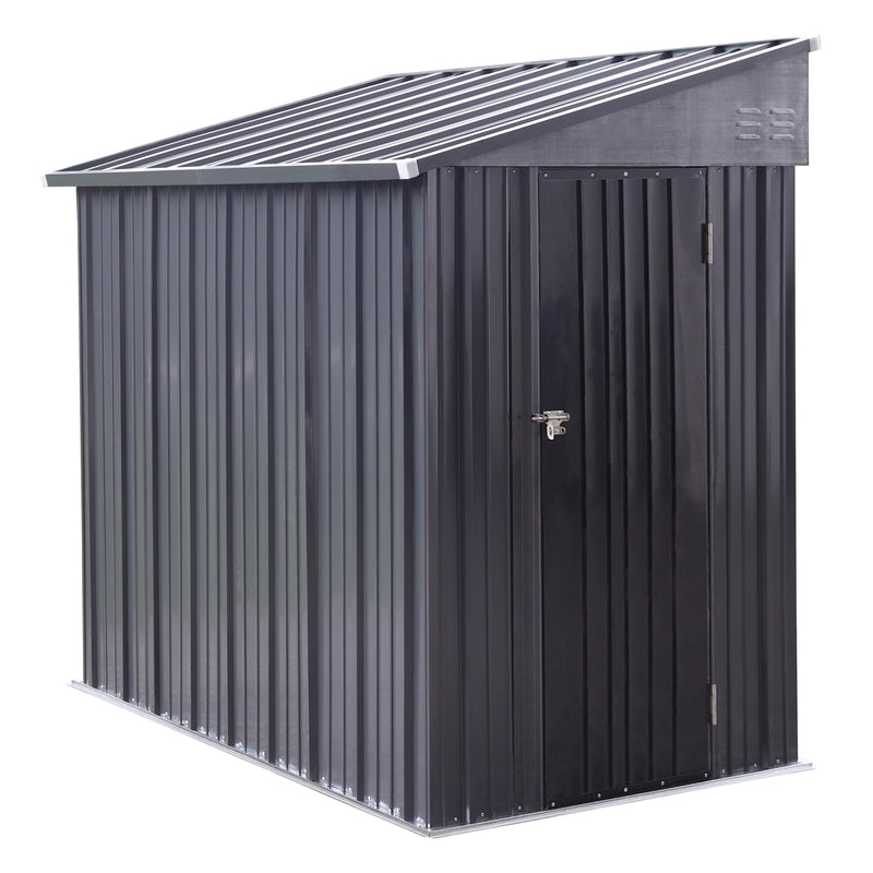 VEIKOUS Outdoor Storage Shed, Garden Tool Shed, Metal Lean-to Shed Kit for Backyard Lawn with Lockable Door and Vents, Grey
