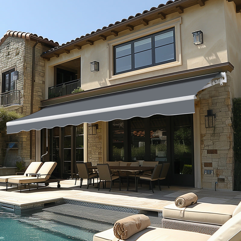 VEIKOUS 8'x7' Retractable Patio Awning Sun Shade Cover, Outdoor Shelter for Deck with Manual Crank, 78in Projection