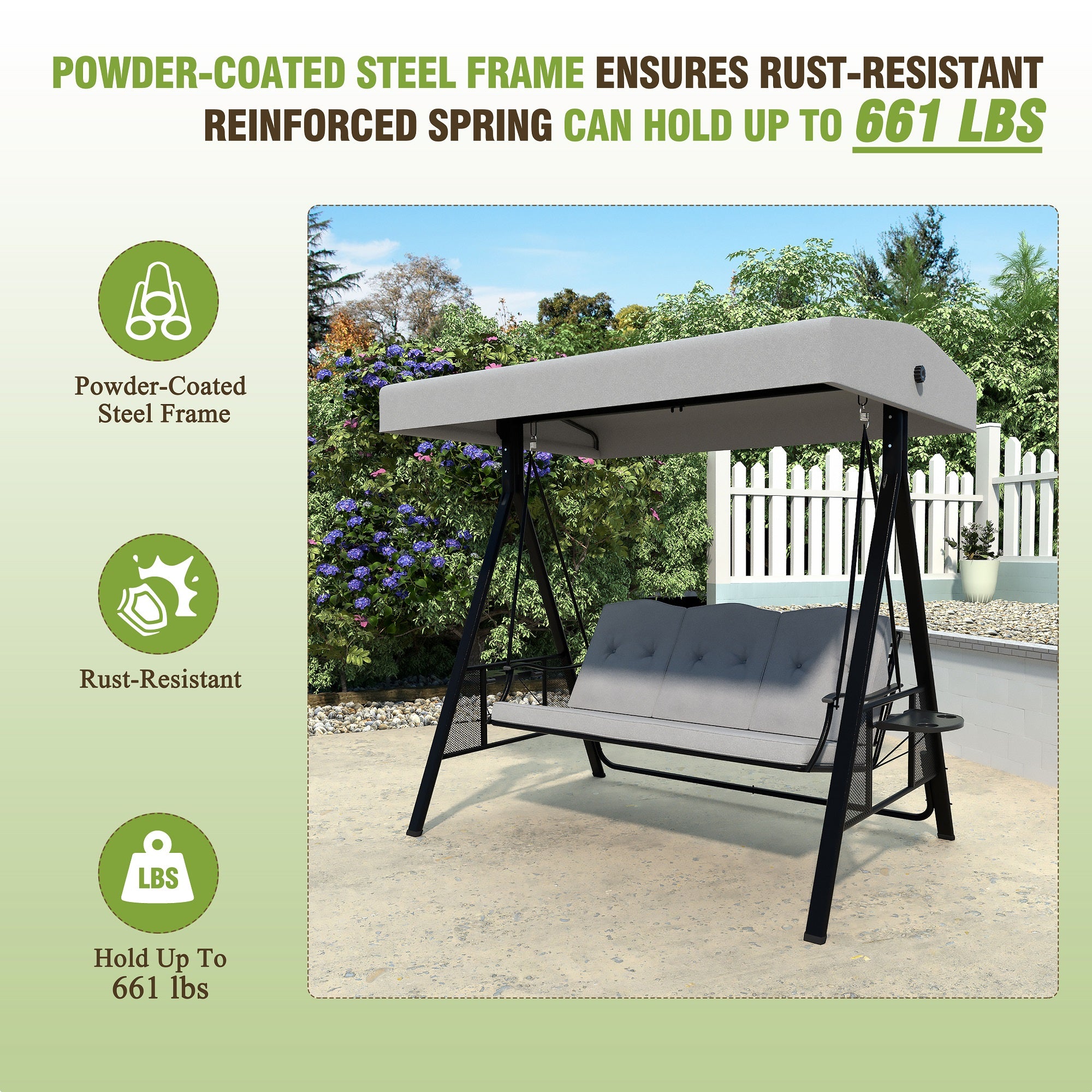 Patio Swing Chair with Canopy 3 person Swing Chairs for Outside Veikous