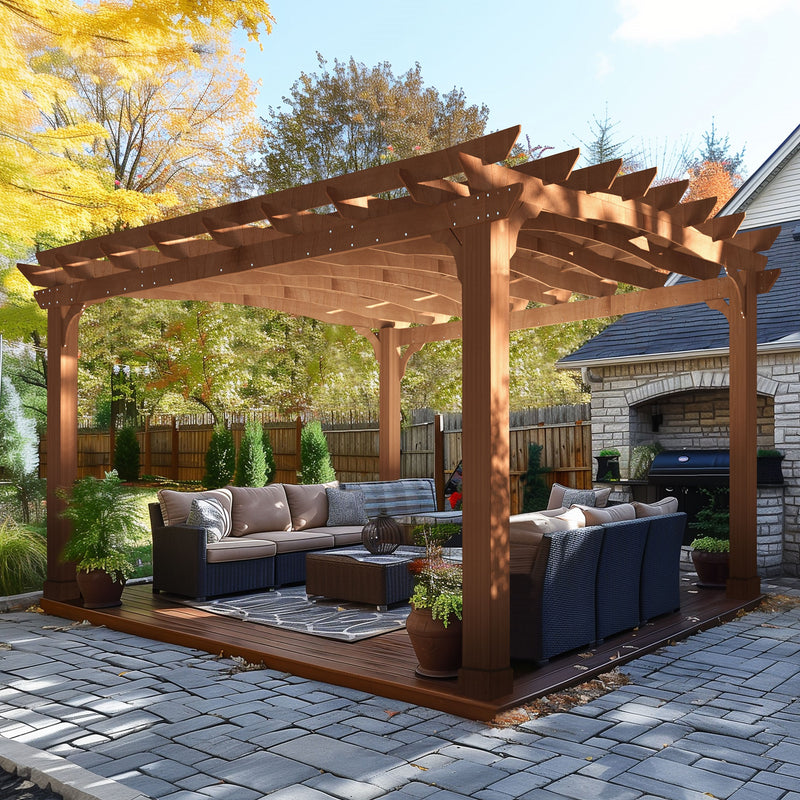 VEIKOUS Wooden Pergola Gazebo for Patio with Arched Roof and Ground Stakes, Outdoor Pergola Garden Shelter Cedar Framed for Backyard and Lawn