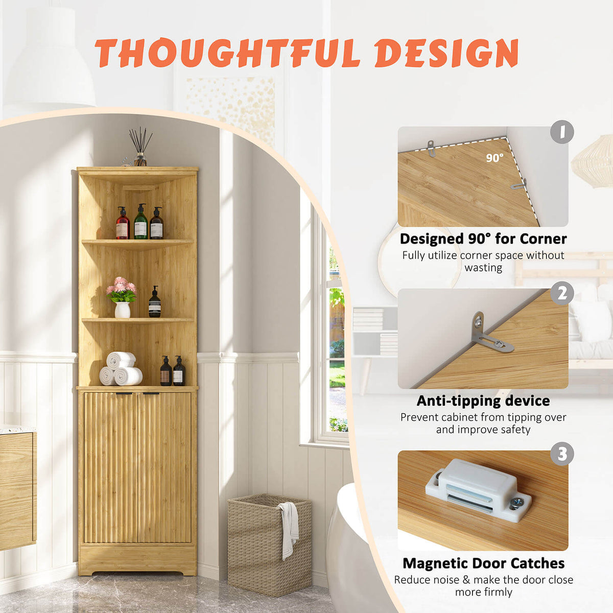 90° corner cabinet with shelves and doors