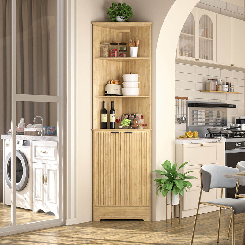 Veikous 67" Tall Corner Cabinet with Doors, Bamboo Corner Cabinet for Bathroom, Living Room,or Kitchen