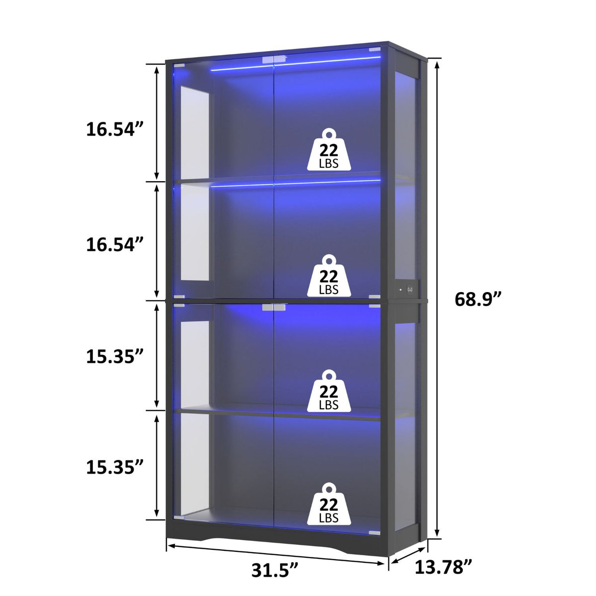 68.9"H Generous Space Glass Display Case for Figurines, Books