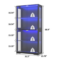 68.9"H Generous Space Glass Display Case for Figurines, Books