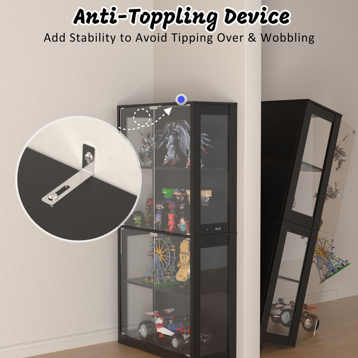 Anti-Tip Stable Lighted Display Case
