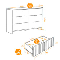 Veikous 6 Drawer Dresser for Bedroom, 50.6"W Chest of Drawers, Fluted Storage Organizer with Metal Handles and Faux Marble Countertop