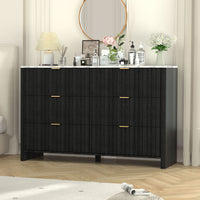 Veikous 6 Drawer Dresser for Bedroom, 50.6"W Chest of Drawers, Fluted Storage Organizer with Metal Handles and Faux Marble Countertop