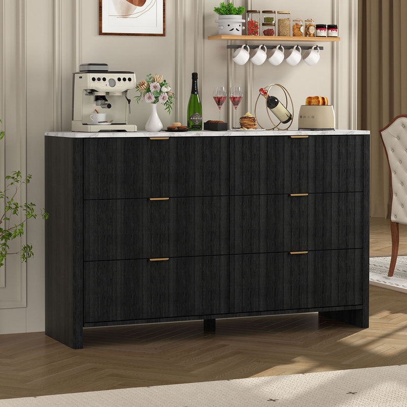Veikous 6 Drawer Dresser for Bedroom, 50.6"W Chest of Drawers, Fluted Storage Organizer with Metal Handles and Faux Marble Countertop