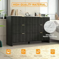 Veikous 6 Drawer Dresser for Bedroom, 50.6"W Chest of Drawers, Fluted Storage Organizer with Metal Handles and Faux Marble Countertop