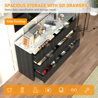 Veikous 6 Drawer Dresser for Bedroom, 50.6"W Chest of Drawers, Fluted Storage Organizer with Metal Handles and Faux Marble Countertop