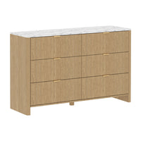 Veikous 6 Drawer Dresser for Bedroom, 50.6"W Chest of Drawers, Fluted Storage Organizer with Metal Handles and Faux Marble Countertop