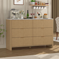 Veikous 6 Drawer Dresser for Bedroom, 50.6"W Chest of Drawers, Fluted Storage Organizer with Metal Handles and Faux Marble Countertop