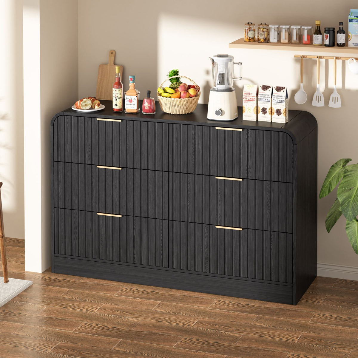 Black storage dresser, wooden 