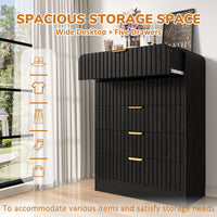 Black dresser with wide desktop