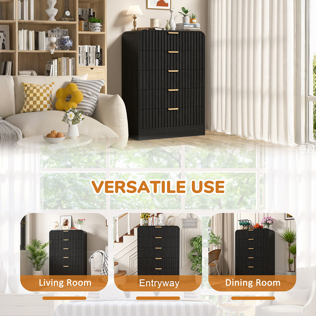 5 Drawer Chest Dresser for Living room, Entryway, Dining Room