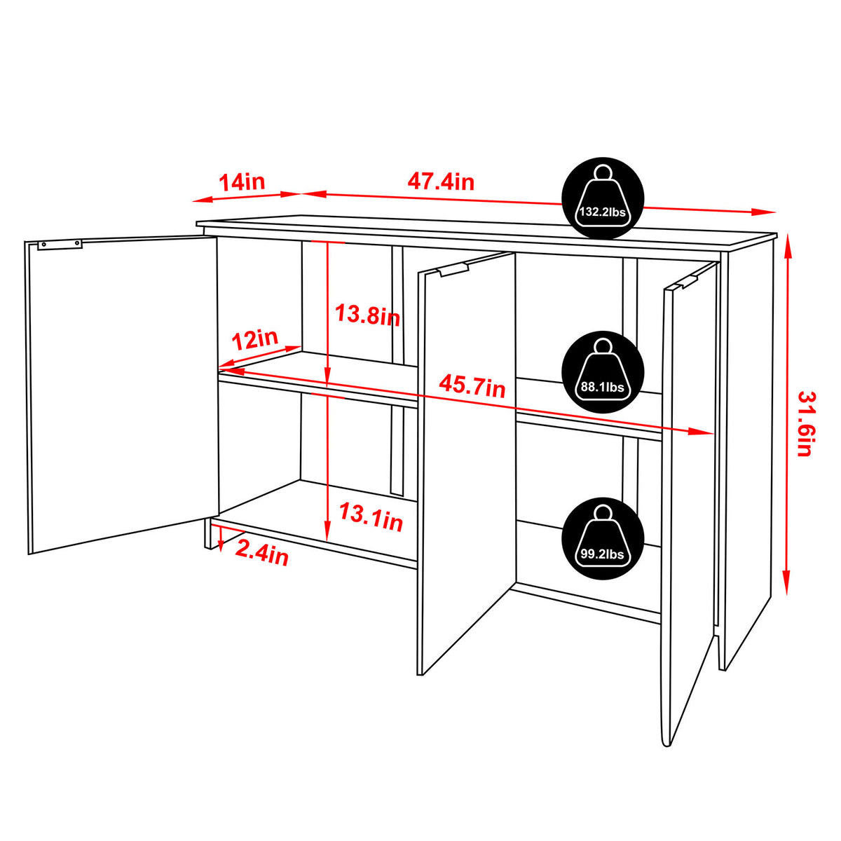 47.4 x 14 x 31.6 bamboo sideboard cabinet
