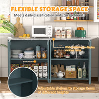 Veikous 60" Sideboard Faux Marble Top, Fluted 4-door Buffet Cabinet with Adjustable Shelves Storage
