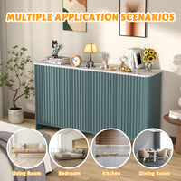 Veikous 60" Sideboard Faux Marble Top, Fluted 4-door Buffet Cabinet with Adjustable Shelves Storage