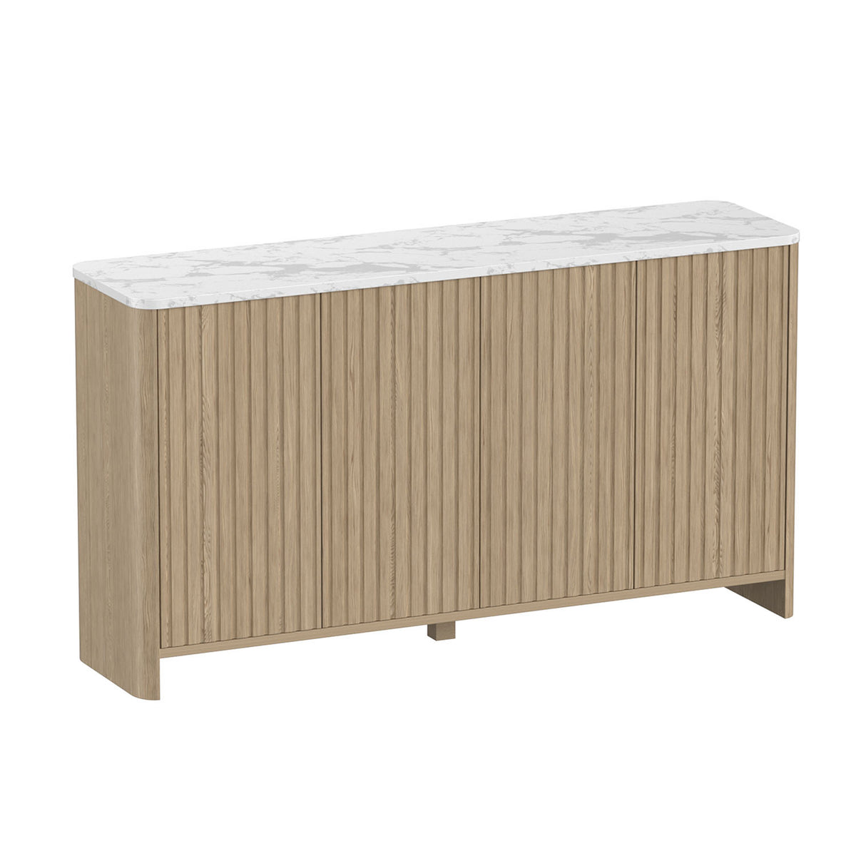 Veikous 60" Sideboard Faux Marble Top, Fluted 4-door Buffet Cabinet with Adjustable Shelves Storage