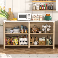Veikous 60" Sideboard Faux Marble Top, Fluted 4-door Buffet Cabinet with Adjustable Shelves Storage